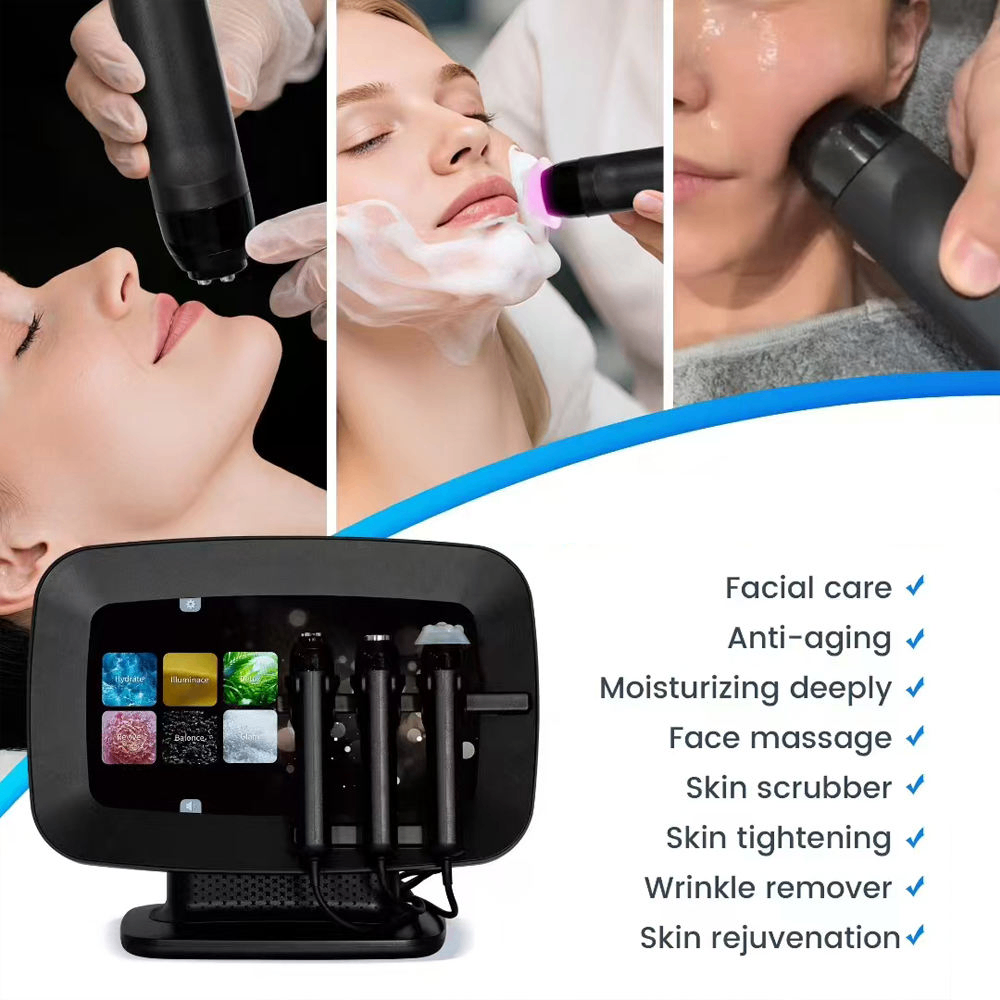 Newest 3 in 1 Hydra Dermabrasion Oxygen Facial Machine Ultra Sound RF Co2 Bubble  2
