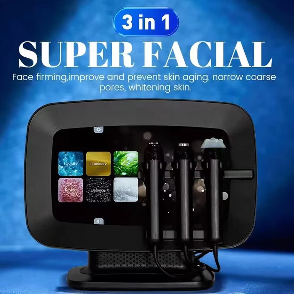 Newest 3 in 1 Hydra Dermabrasion Oxygen Facial Machine Ultra Sound RF Co2 Bubble  6
